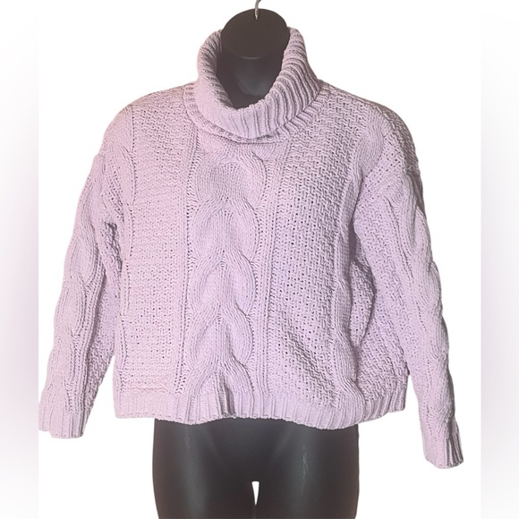 Undefined Sweaters - Lavender Cable Knit Crop Turtleneck Sweater grandma core Large